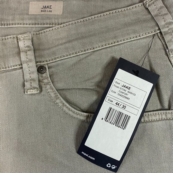 NWT Mavi Men's Jake Slim Leg Chinos Beige Khaki Pants 44x30 Stone Washed Comfort - Picture 3 of 9